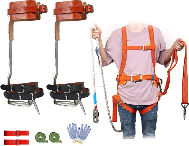 Climbing Spike, Tree Climbing Gear with 5 Point Belt Straps Portable Adjustable