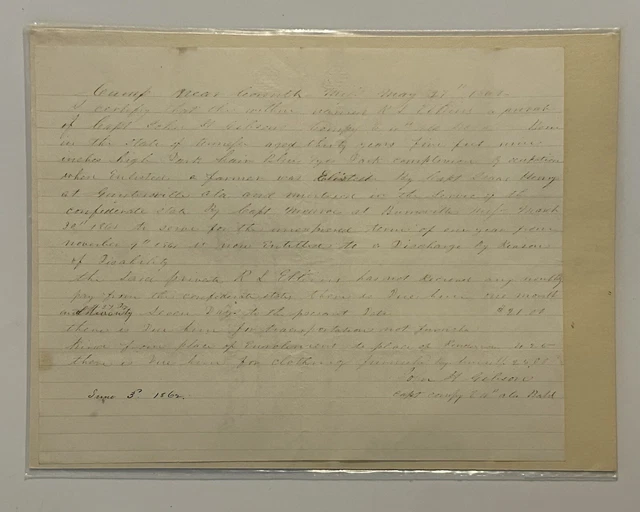 Original Letter Civil War Confederate Soldier 1862 Discharge Disability Alabama Original Letter Civil War Confederate Soldier 1862 Discharge Disability Alabama