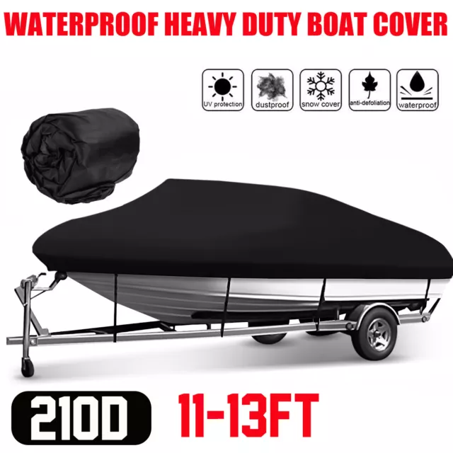 11-13 FT Boat Cover Trailerable Weatherproof 210D Jumbo Marine Heavy Duty Black