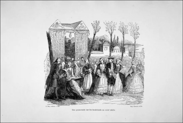 A Walk on the Grandes Boulevards of Paris in the 18th Century - 19th Century Engraving