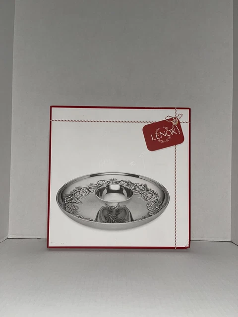 Lenox Holiday Pinecone & Holly Chip & Dip Set - Large 13.5" - Metal - New In Box