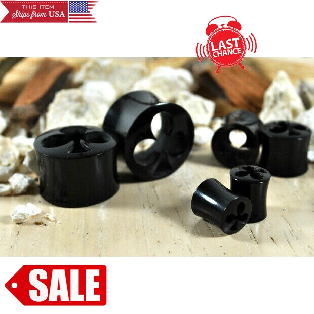 PAIR Clubs Horn Organic Handcarved Flesh Tunnel Double Flared Ear Plugs 2G-1" US