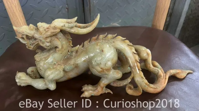 11.4" Chinese Natural Hetian Nephrite Jade Carving Dragon Beast Statue Sculpture