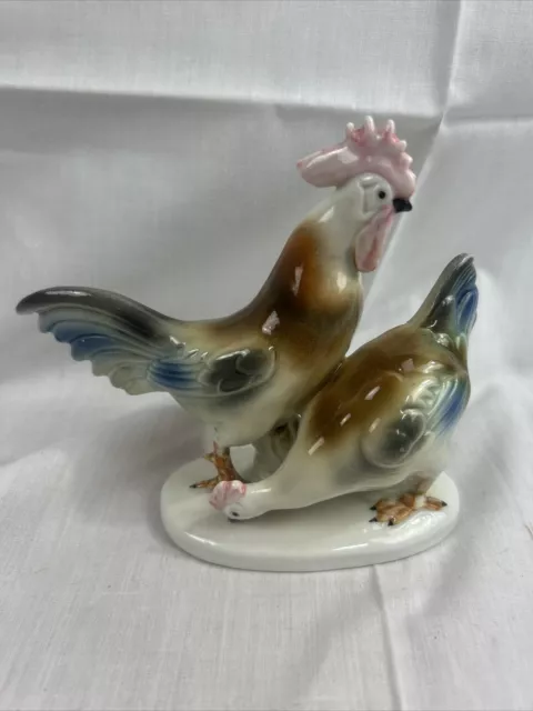 Vintage Ceramic Rooster & Hen Figure Porcelain Chickens Germany 8100 Graefenthal