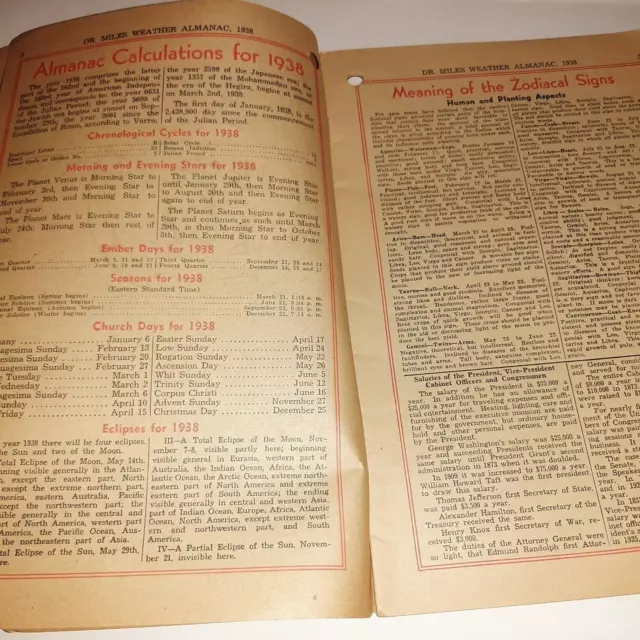 1939 Dr. Miles Weather Almanac Hand Book Valuable Information NERVINE Quackery 3