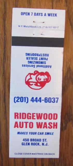 Car Wash Matchbook Cover: Ridgewood Glen Rock, New Jersey Empty Matchcover -D2
