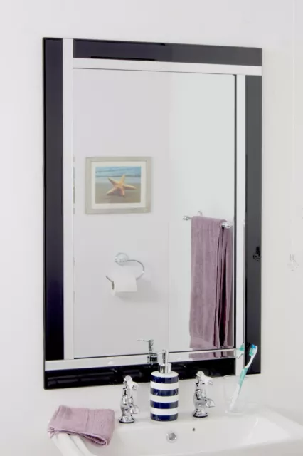 Black + Silver Bevelled Mirror Venetian Bathroom Wall 3Ft X 2Ft 91cm X 61cm