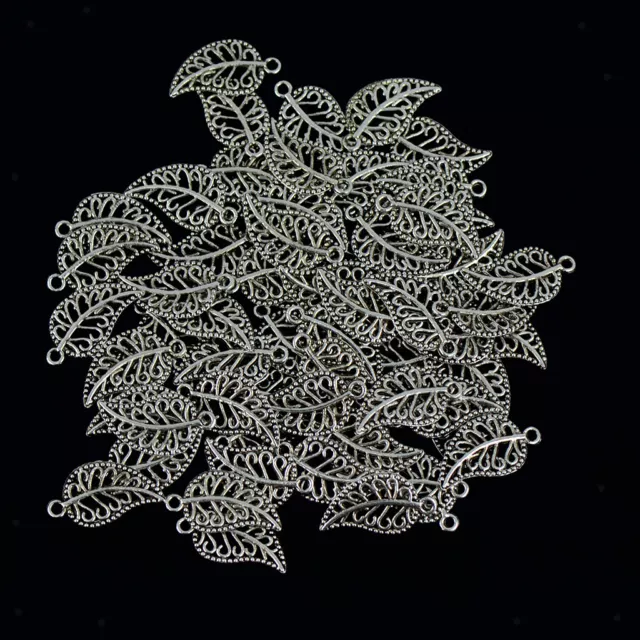 100Pc Tibétain Argent Filigrane Feuille Creuse Charmes Pendentifs Bijoux DIY