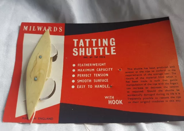 Vintage Milwards Tatting Shuttle beige mit Baumwolle 7 cm x1 cm (A2)
