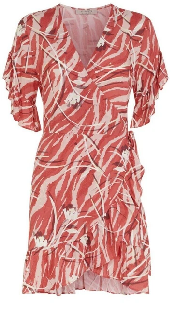AllSaints Wrap Dress XS 6 Marlow Kazuno Red Wrap Floral Smart Summer Day Casual
