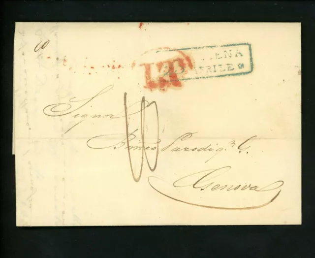 Postal History Italy Stampless Folded Letter 1861 Modena to Genoa