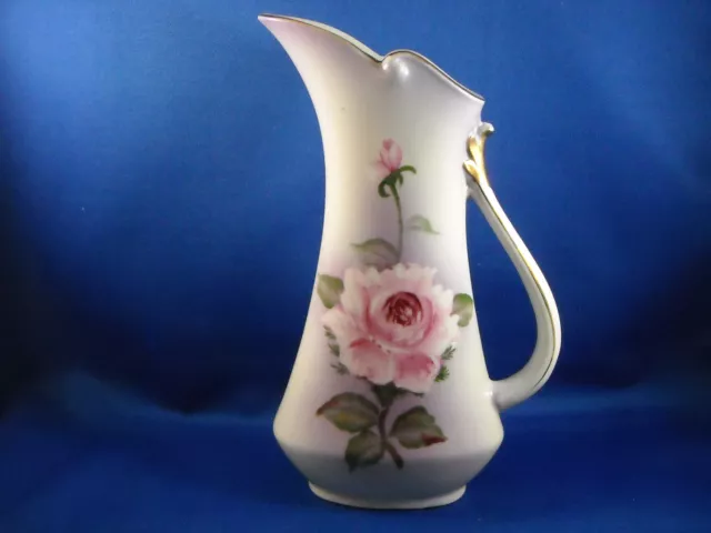 *Vintage 7" Tall Slender Pitcher With Rose Design  No Maker