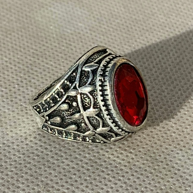 Post Medieval Islamic Silver Engraved Ottomans Seal Ring With Red Stone