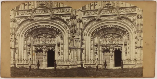 France or Spain Cathedral Entrance c1860 Vintage Stereo Photo Albumin 