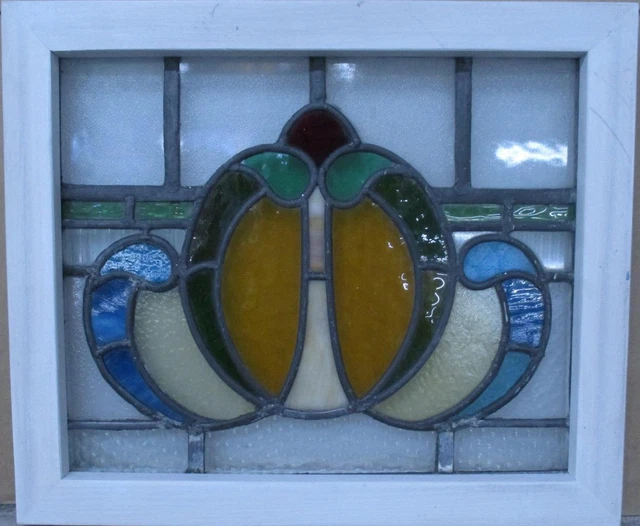 OLD ENGLISH LEADED STAINED GLASS WINDOW Pretty Abstract 19" x 16"
