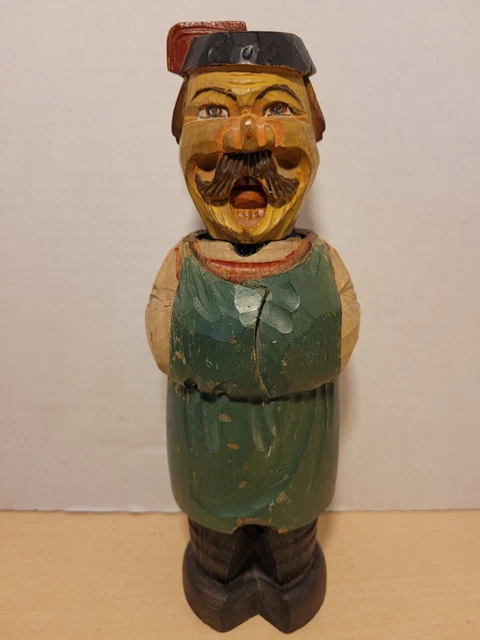 1950's Hand Carved Wooden Old Country Man Shoe Shine Brush & Holder - Anri Style