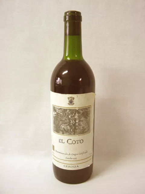 Botella Vino Tinto El Coto Crianza Cosecha 1993. Denominación de Origen.