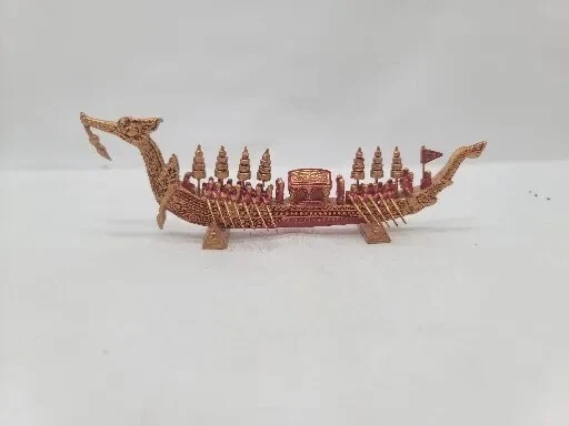 Metal Dragon Boat / Chinese Gondola Enamel Painted Figurine Rare