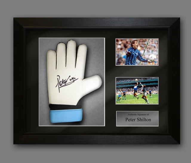 Guanto da portiere firmato a mano Peter Shilton in una presentazione incorniciata