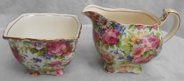 Royal Winton Summertime Chintz Creamer Pitcher Open Sugar Bowl Athena Shape