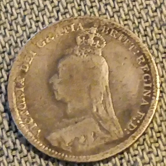 SILVER Three pence 1891 Coin Old Vintage Queen Victoria Antique 3D Retro