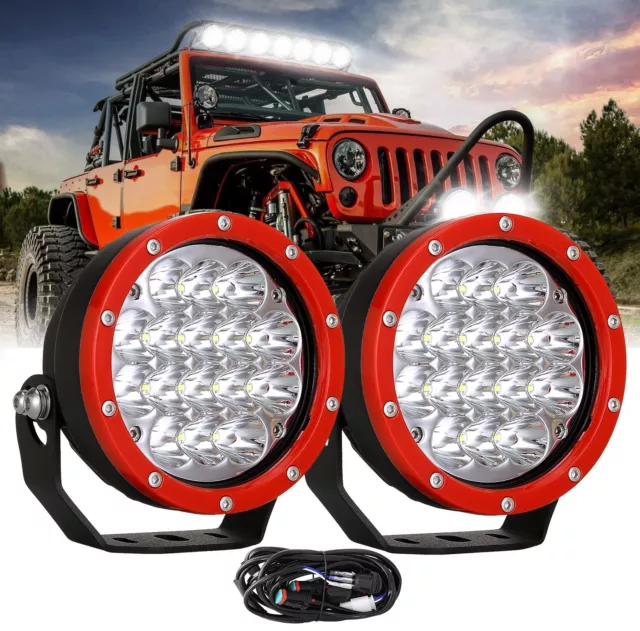 Red Pair 5inch LED Driving Lights Spot Beam Offroad Truck Work 4WD Fog Cube Pods