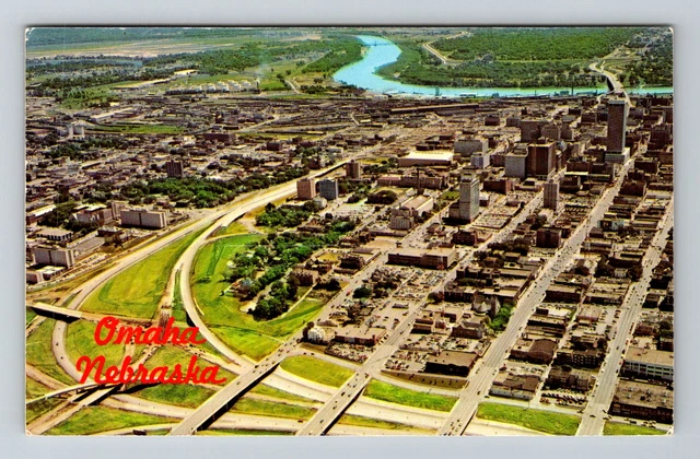Omaha NE-Nebraska, Aerial View of Omaha, Missouri River c1979 Vintage Postcard