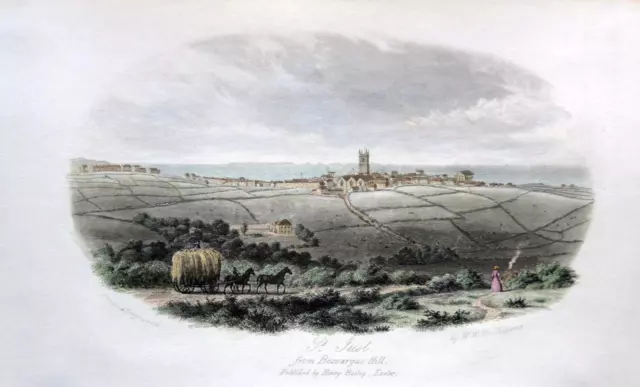 ST JUST CORNWALL c1840 GENUINE ANTIQUE ENGRAVING WITH HAND COLOUR