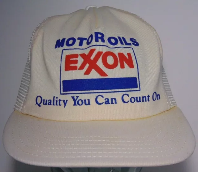 1980s Old Vintage EXXON OIL MOTOR OIL WHITE SNAPBACK TRUCKER HAT CAP MADE IN USA