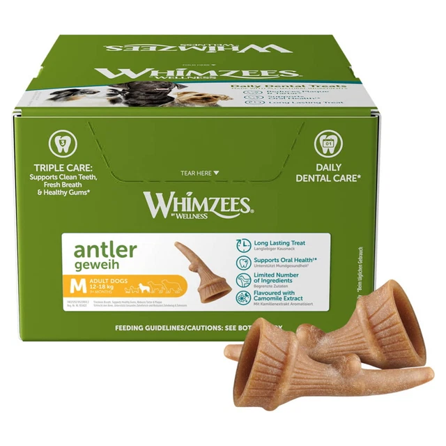 Whimzees Antler / Cornamenta M-66 Pieza, Snack para Roer para Perros, Nuevo