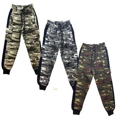 Boys Camouflage Jogging Bottoms Joggers Camo Cargo Pocket Tracksuit Cotton Army