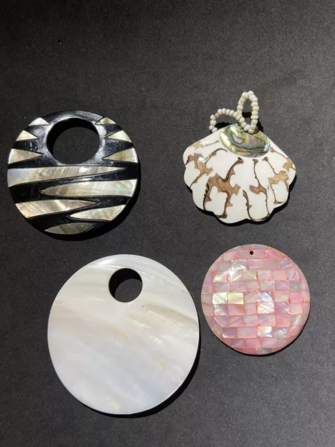 Pendant Bundle Mother Of Pearl Job Lot Unusual Unique Jewellery Making x4