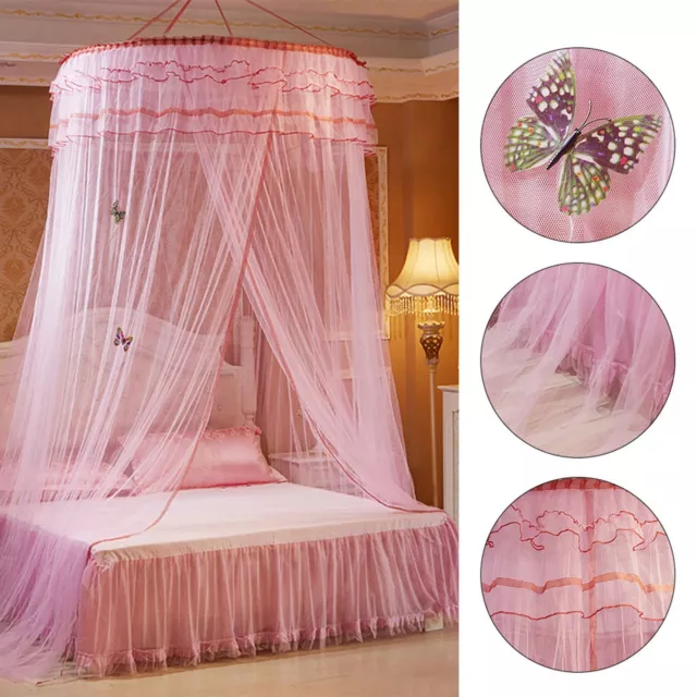 (Pink)Breathable Round Canopy Lace Princess Style Mosquito Net Bed Curtain SN