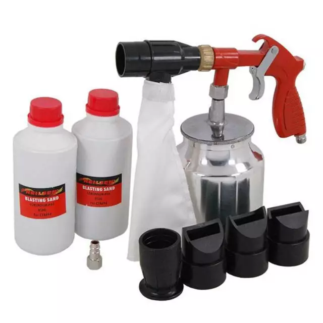 Air Sandblaster Gun Kit Blasting Sand Grit Nozzles Rust Car Repair Pan