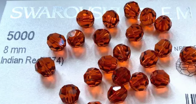 24 Beads - Swarovski Crystal Round Beads - 8mm in Indian Red RARE