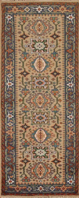 Geometric Heriz Serapi Oriental Rug Runner 2' 7" x 7' 9" Handmade Hallway Carpet
