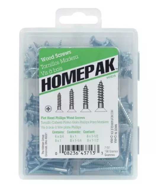 Hillman 41814 Zinc-Plated Homepak Assorted Flat Head Phillips Wood Screw Kit