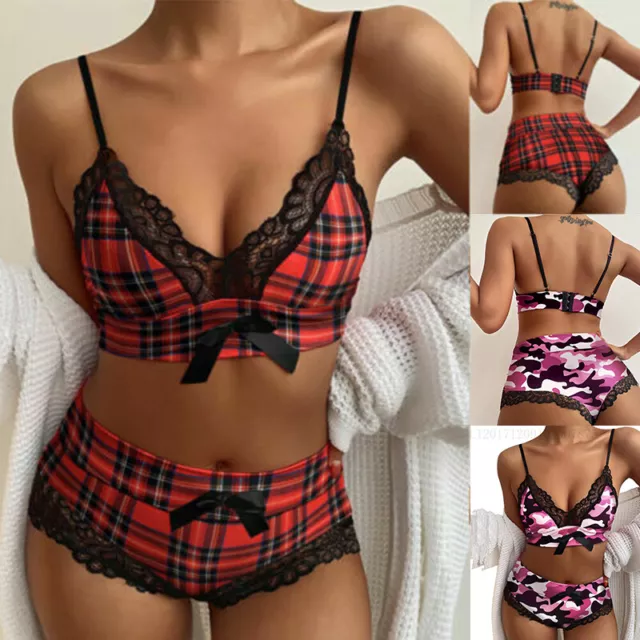 Sexy Bra Red and black plaid Set Lace Red Black Ladies Underwear Sets Lingerie