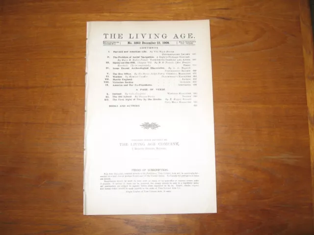 1908 Living Age Harvard, Early Flight, Edmund Candler, Victorien Sardou, Others