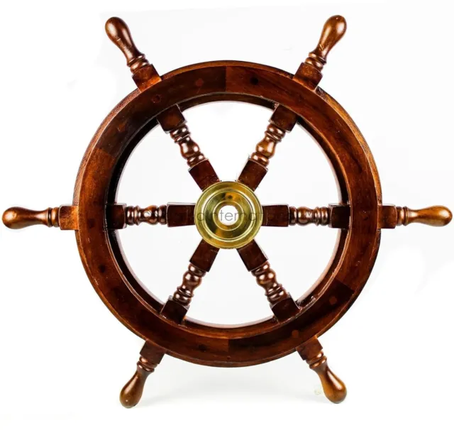 Premium Nautical Handcrafted Wooden Ship Wheel Dark Rosewood,Home Decor 24 Inchs