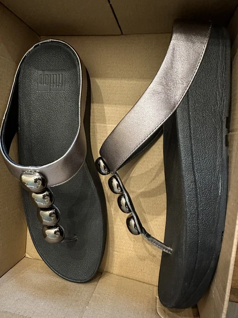Fitflop Women's Rola Pewter Thong Wedge Sandal Size 9 EU 41 Flip Flop  3