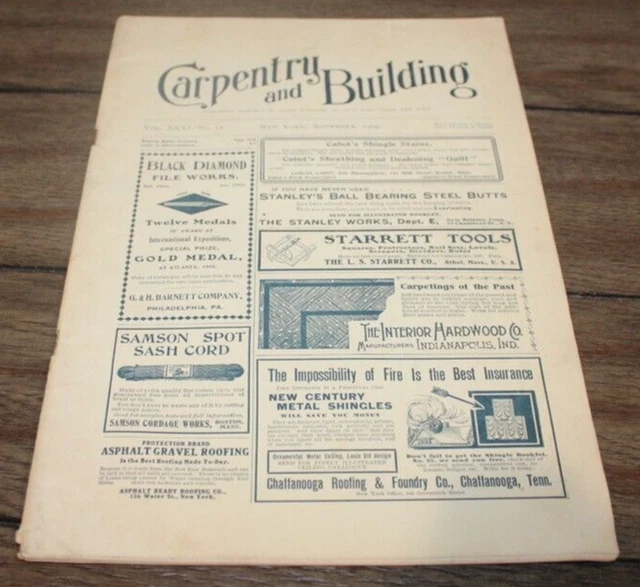 Antique Nov. 1909 CARPENTRY & BUILDING MAGAZINE Architecture TOOLS Ads++