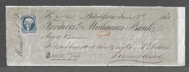 1863 Philadelphia Bank Check