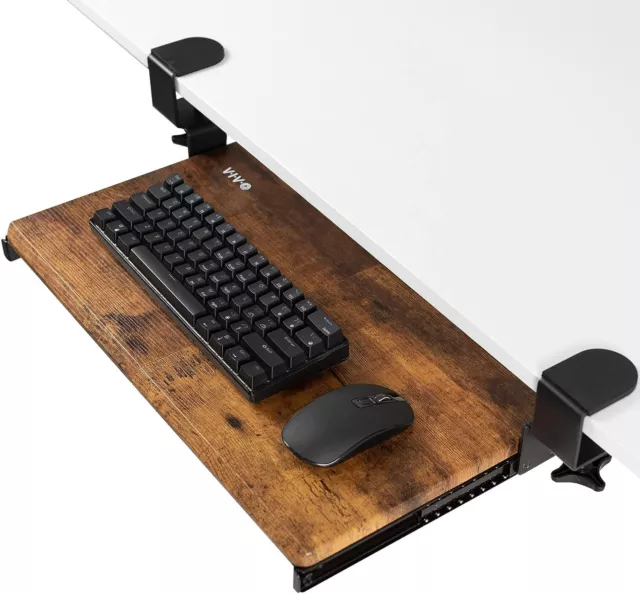 VIVO Rustic Vintage Brown Small Clamp-on Keyboard and Mouse Under Desk Tray