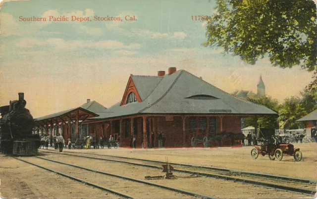 Stockton CA * Southern Pacific RR Depot ca. 1908 *  San Joaquin Co.
