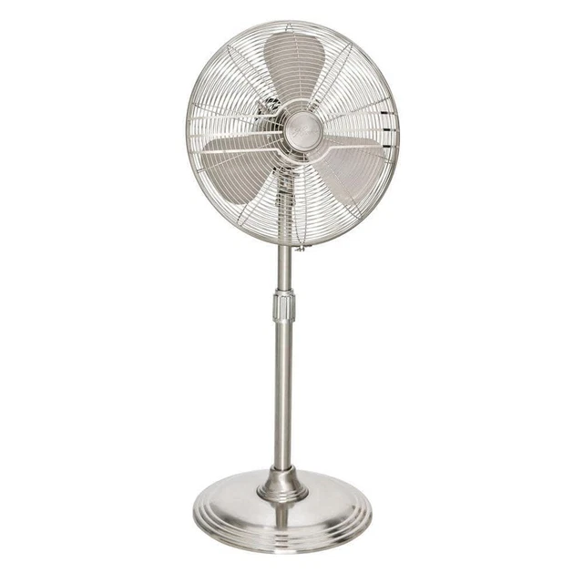 Pedestal Fan Retro Wide Oscillation 16 in. Adjustable All-Metal Brushed Nickel