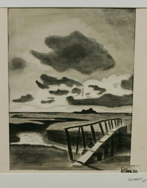 Unles. Monograma P. Hoe Pihoe Acuarela Expresivo Älter 1956 Costa Vatios