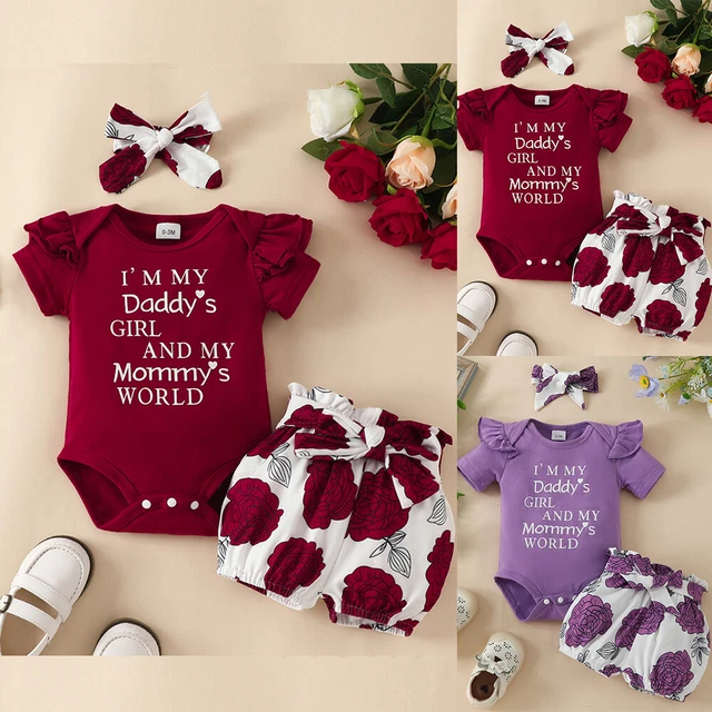 Infant Baby Girl Summer Floral Outfit Ruffle Romper Jumpsuit Shorts Headband Set