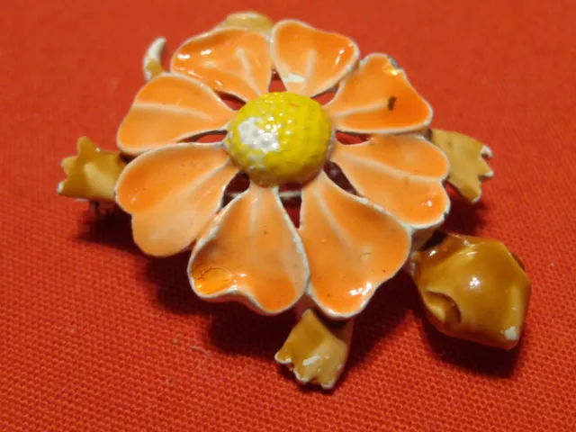 Antique Art Deco Turtle Pin Brooch Orange Brown Yellow Enameled Metal  # 206