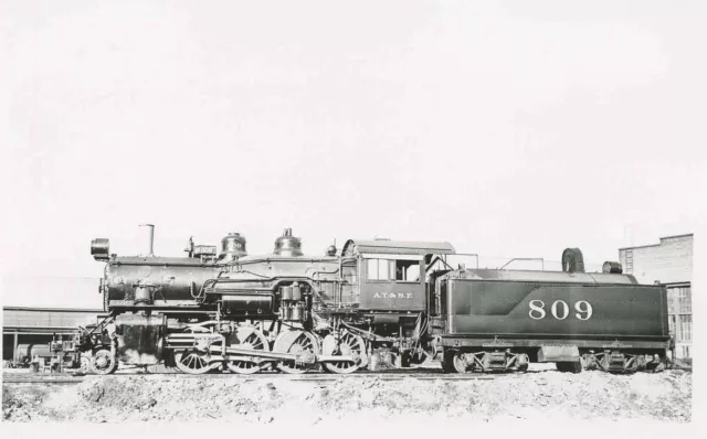 7H162 RPPC 1936/50s AT&SF SANTA FE RAILROAD 2-8-0  LOCO #809 BARSTOW CA